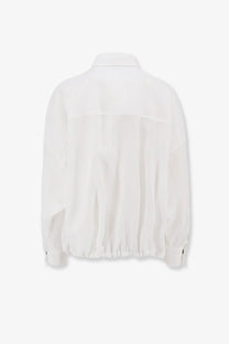 Brunello Cucinelli women’s white cotton shirt with sheer relaxed fit and elasticated cuffs
