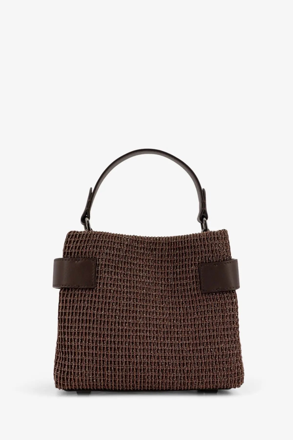 Brunello cucinelli women’s essence riding leather crossbody bag brown woven with dark leather accents and curved handle