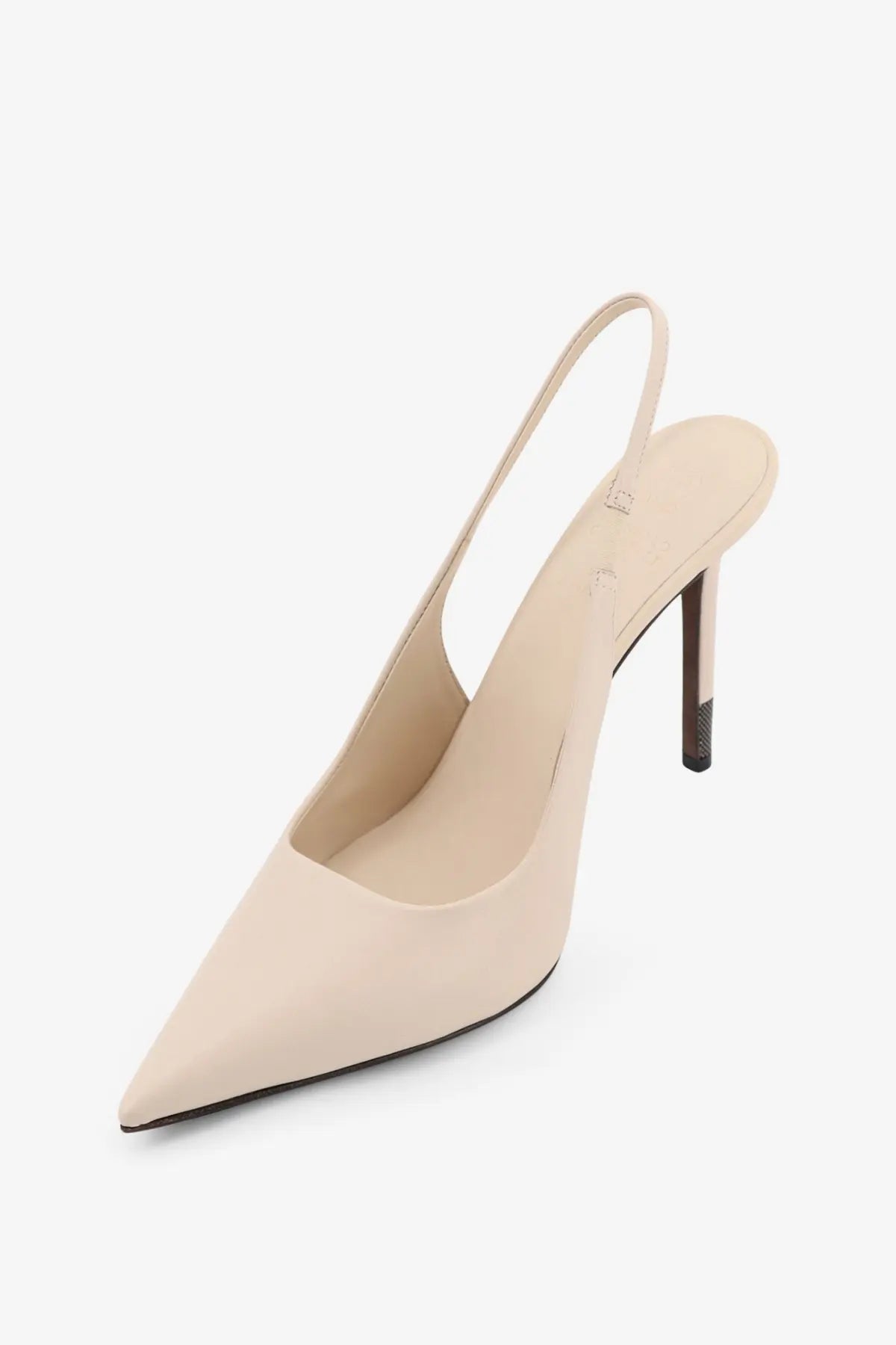 Beige patent leather slingback pump with slender heel and black sole from brunello cucinelli women’s leather pumps white collection