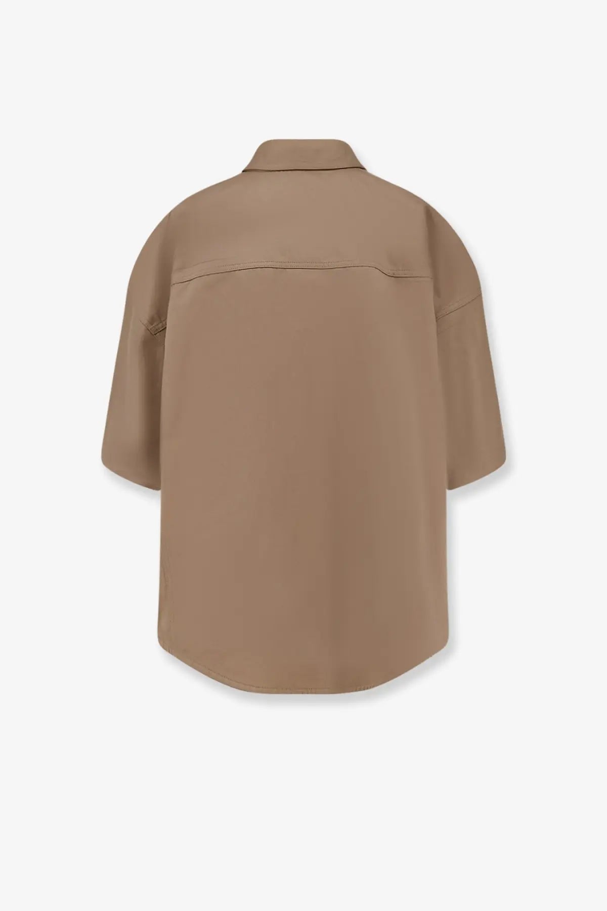 Brunello Cucinelli women’s beige short-sleeved button-up shirt in linen and cotton blend with relaxed fit and stitching details