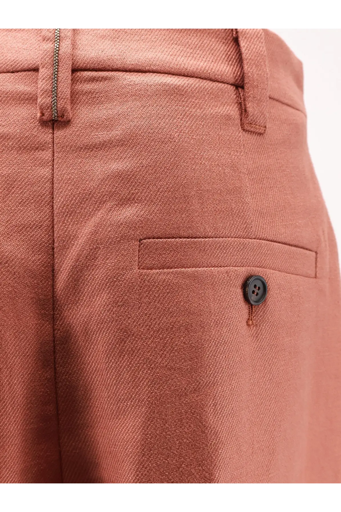 Brunello cucinelli women’s terracotta wool blend trousers with subtle herringbone weave and classic button pocket