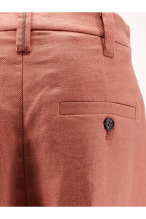 Brunello cucinelli women’s terracotta wool blend trousers with subtle herringbone weave and classic button pocket