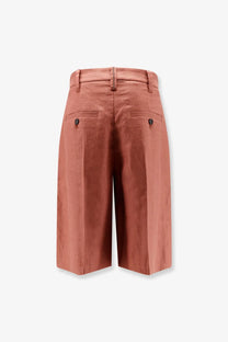 Brunello cucinelli women’s cropped high waisted terracotta linen shorts with front pockets and black button closures