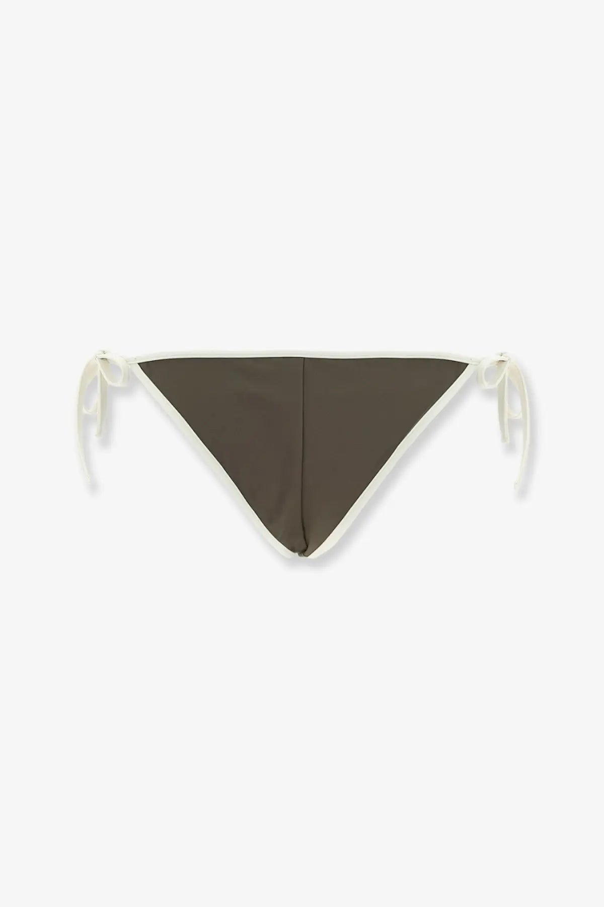 Brunello Cucinelli women’s olive green nylon triangle bikini bottoms with white trim and side ties