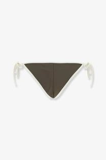 Brunello Cucinelli women’s olive green nylon triangle bikini bottoms with white trim and side ties
