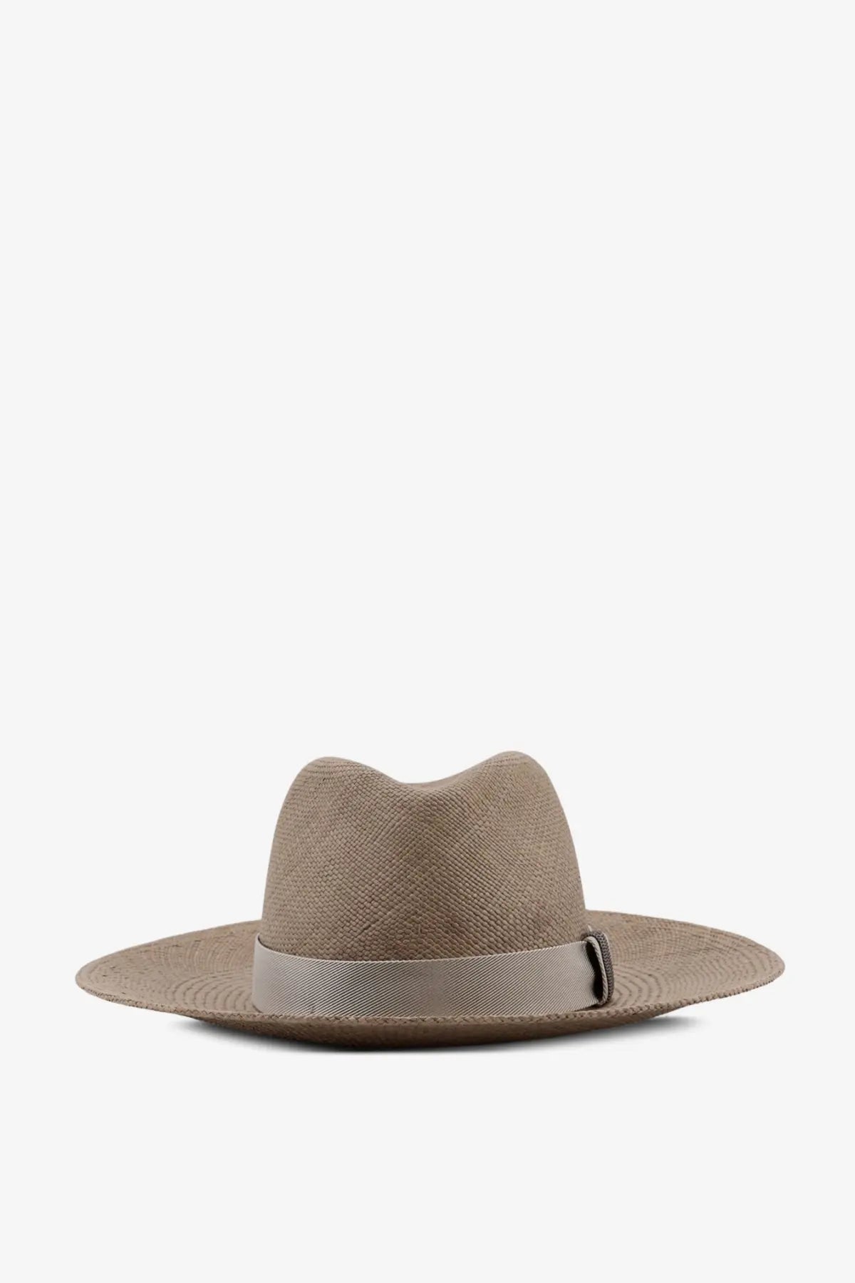 Beige woven straw fedora hat with matching ribbon band brunello cucinelli women’s raffia military style