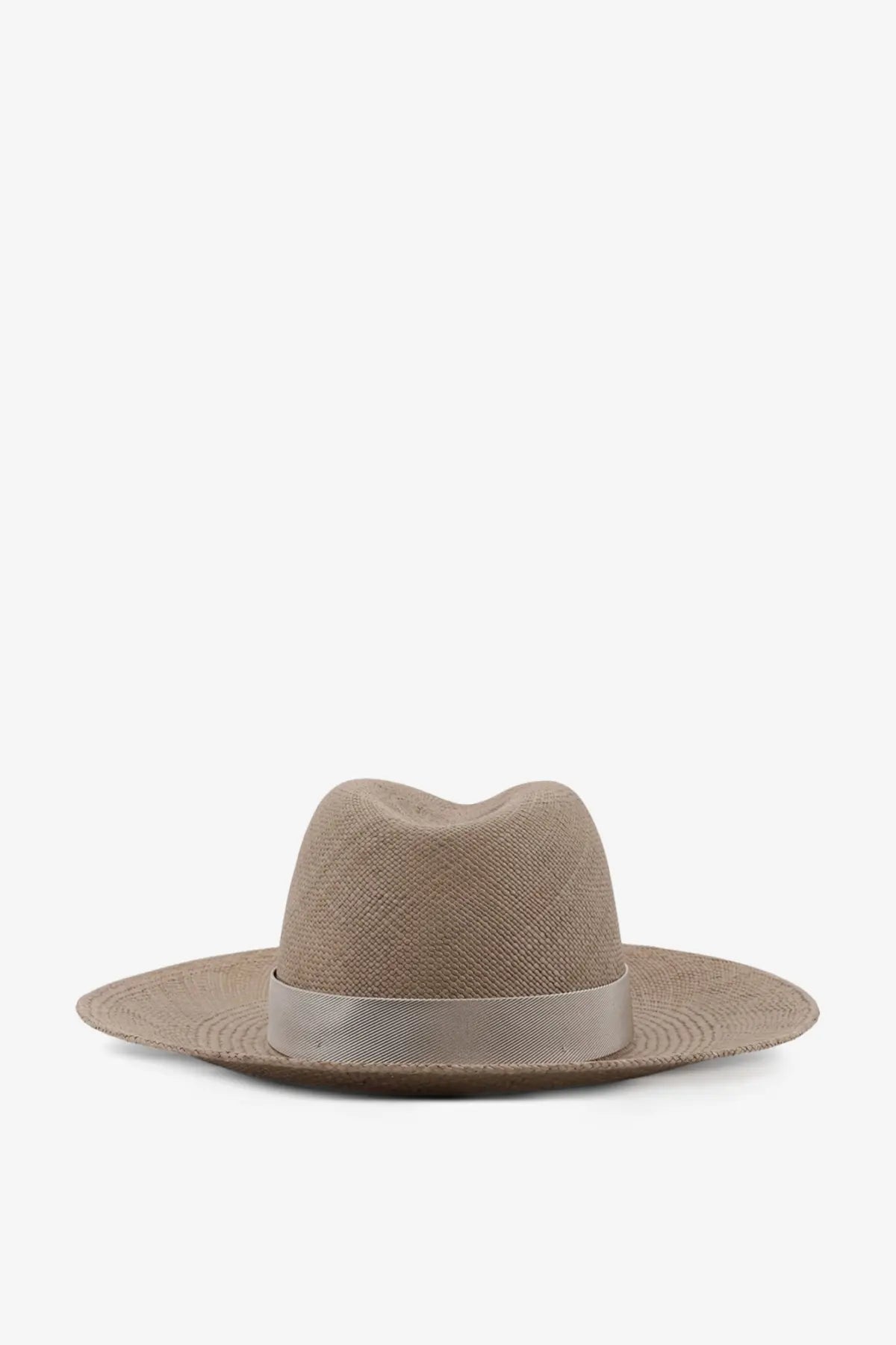 Beige woven raffia fedora hat with matching satin ribbon band by Brunello Cucinelli for women military style