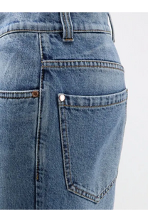 Brunello Cucinelli women’s the retro vintage medium-wash blue denim jeans with classic stitching and metallic buttons