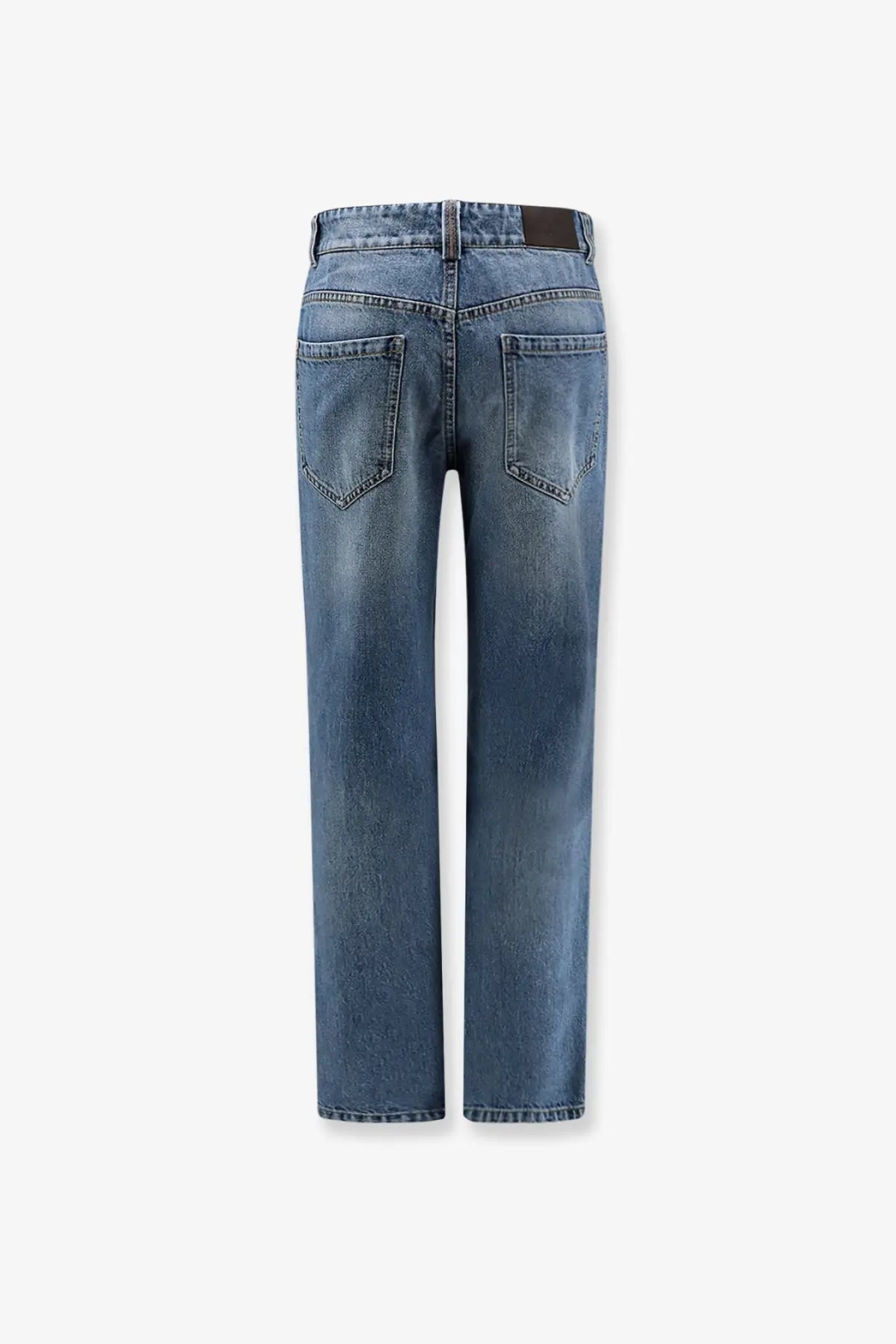 Brunello cucinelli women’s the retro vintage jeans blue medium-wash straight-leg denim jeans back view with classic pockets