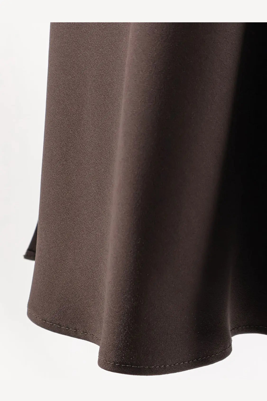 Brunello Cucinelli women’s flowing dark brown satin long skirt with smooth texture and neatly stitched hem
