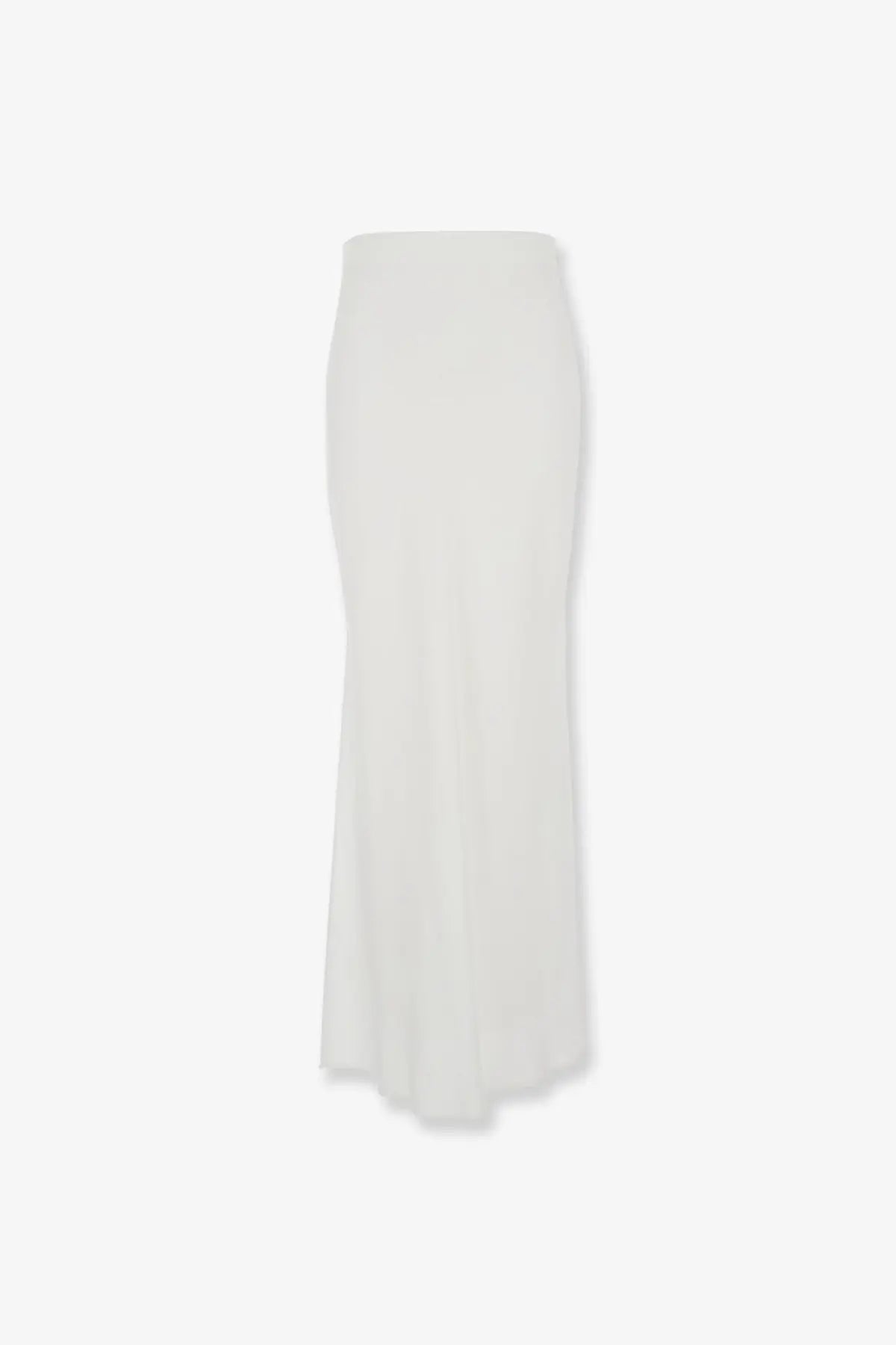 Brunello Cucinelli women’s off-white satin mermaid skirt with smooth flowing fabric flaring from the knee