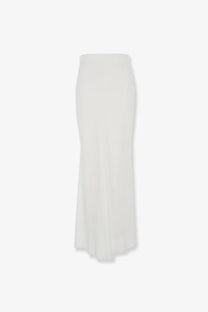 Brunello Cucinelli women’s off-white satin mermaid skirt with smooth fabric flaring from the knee