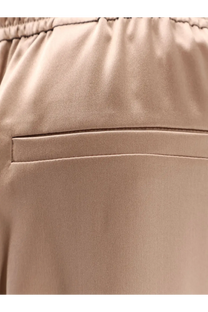 Brunello Cucinelli women’s brown silk trousers with beige satin beige sheen and elastic waistband