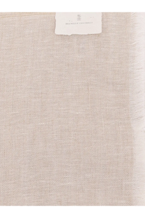 Brunello Cucinelli women’s sparkling linen scarf in beige textured linen fabric for elegant style and comfort