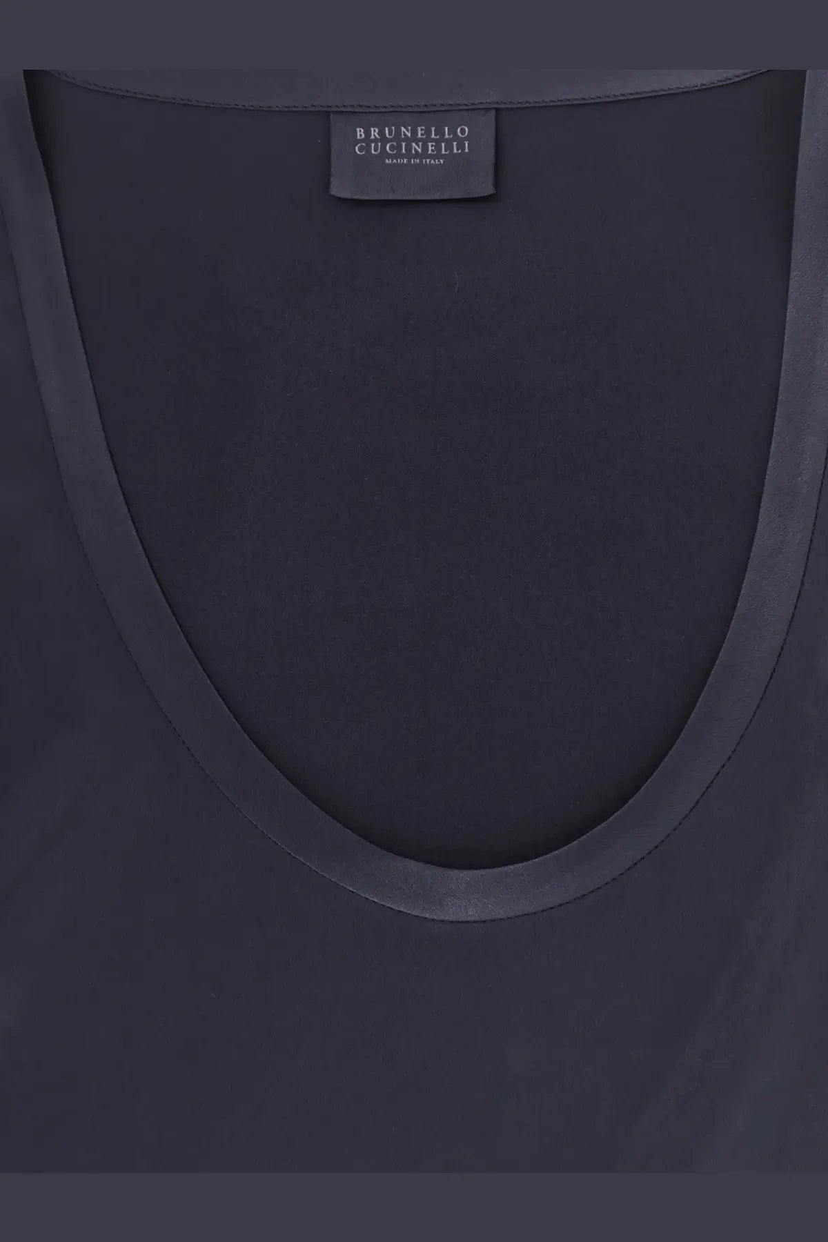 Dark gray brunello cucinelli women’s stretch silk tank top with smooth fabric and simple rounded neckline