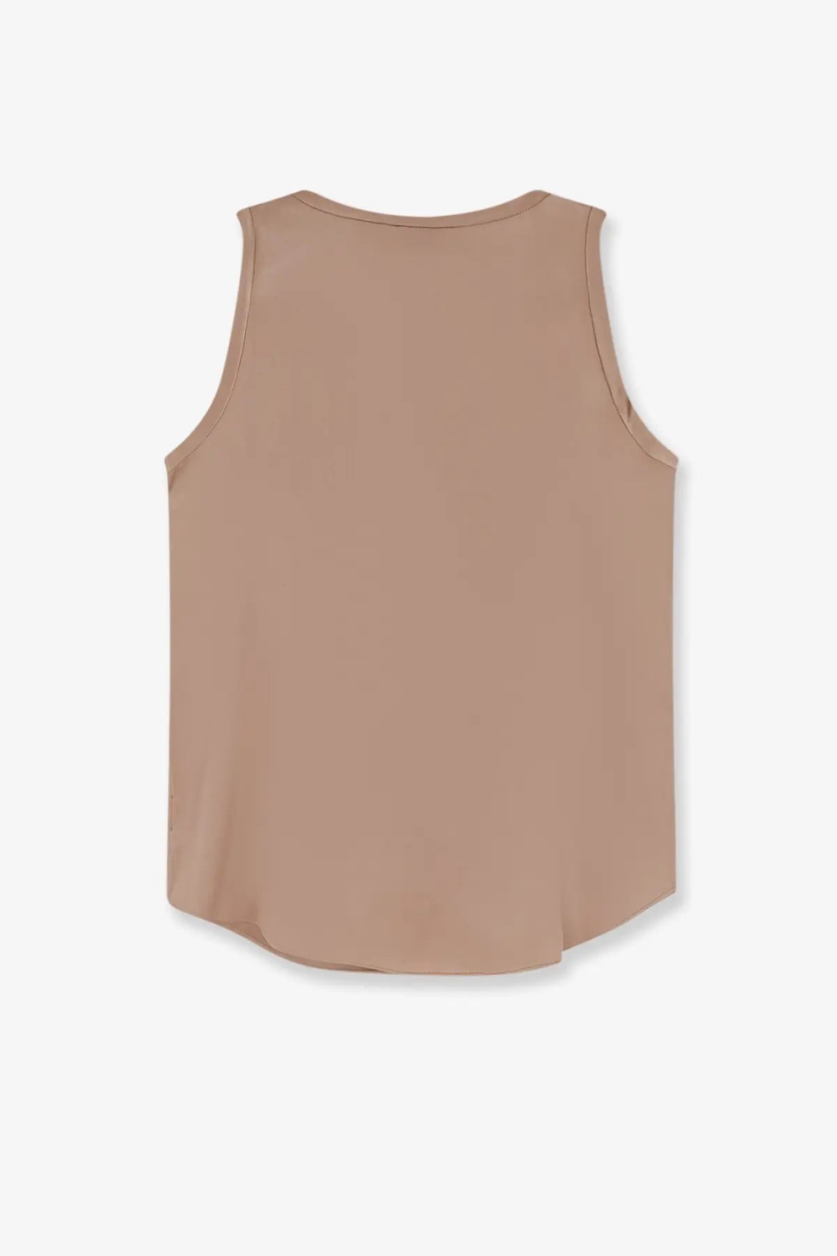 Brunello Cucinelli women’s brown sleeveless stretch silk tank top with smooth flowing fabric and rounded neckline