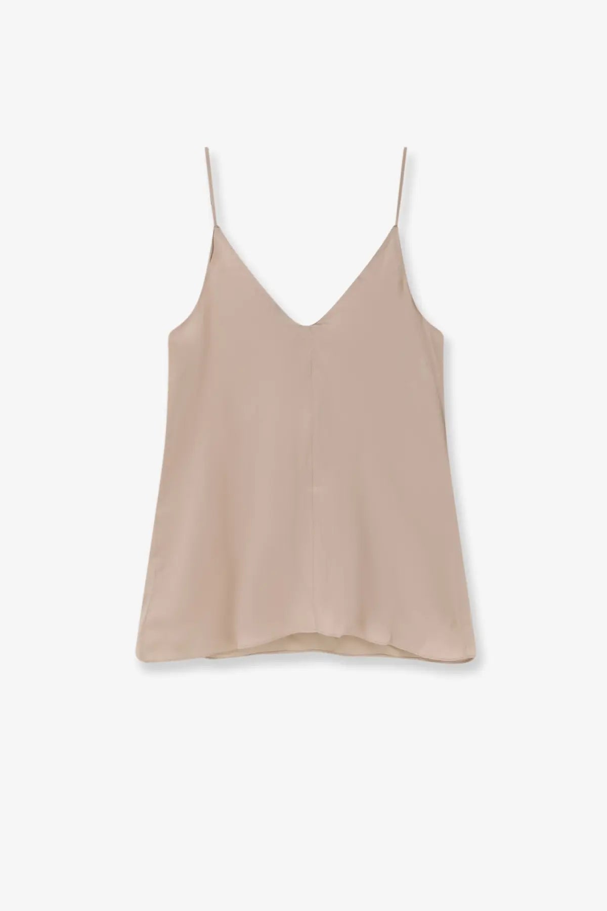 Brunello Cucinelli women’s beige stretch silk camisole with delicate spaghetti straps and flattering v-neckline