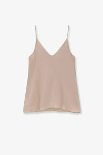 Brunello Cucinelli women’s beige stretch silk camisole with delicate spaghetti straps and flattering v-neckline