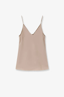 Brunello Cucinelli women’s soft beige stretch silk camisole with delicate spaghetti straps and v-neckline
