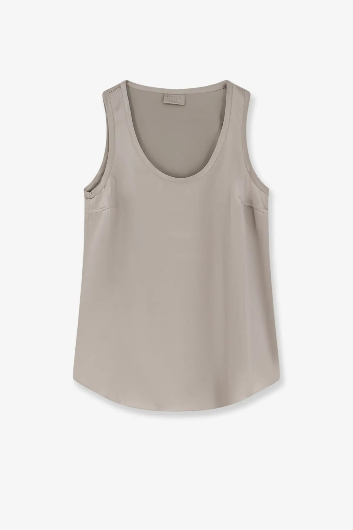 Brunello Cucinelli women’s pink stretch silk sleeveless top with relaxed fit and subtle side pockets