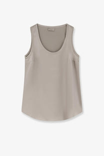 Brunello Cucinelli women’s pink stretch silk sleeveless top with relaxed fit and subtle side pockets