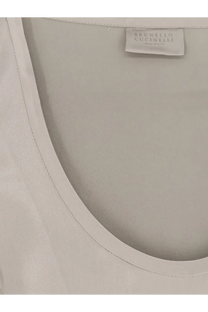 Brunello Cucinelli women’s soft off-white stretch silk tank top with a smooth minimalist design