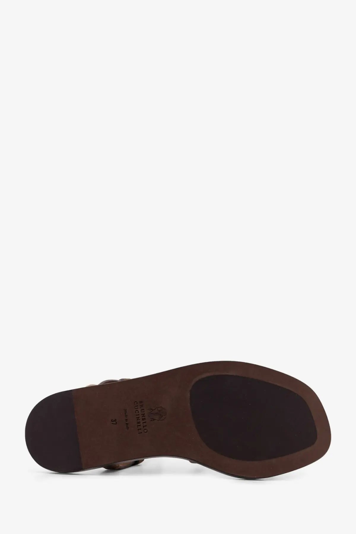 Brunello Cucinelli women’s beige suede sandal with brown leather square heel and stitched detailing