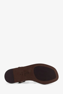 Brunello Cucinelli women’s beige suede sandal with brown leather square heel and stitched detailing
