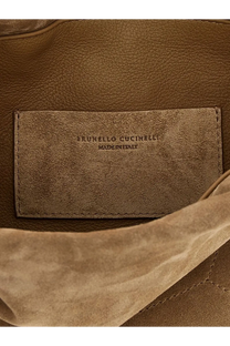 Brunello Cucinelli women’s beige suede shoulder bag with tan suede interior lining and matching branded label
