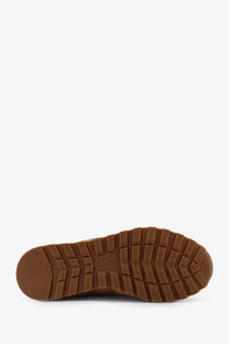 Brown rubber sole with textured tread and embossed brunello cucinelli logo on brunello cucinelli women’s suede sneakers antelope