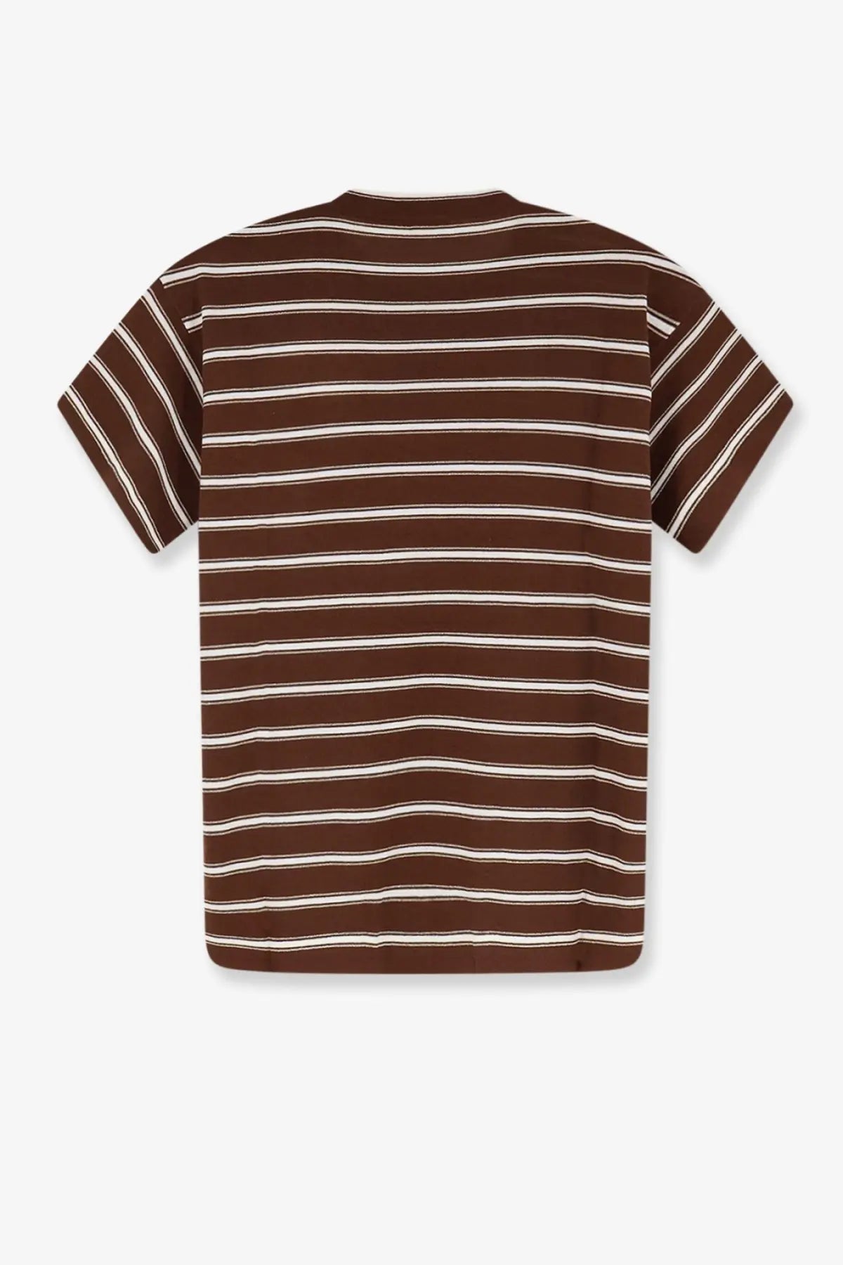 Brunello cucinelli women’s brown and cream striped short-sleeved shirt in virgin wool and cashmere blend