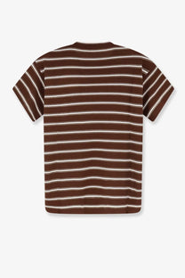 Brunello cucinelli women’s brown and cream striped short-sleeved shirt in virgin wool and cashmere blend