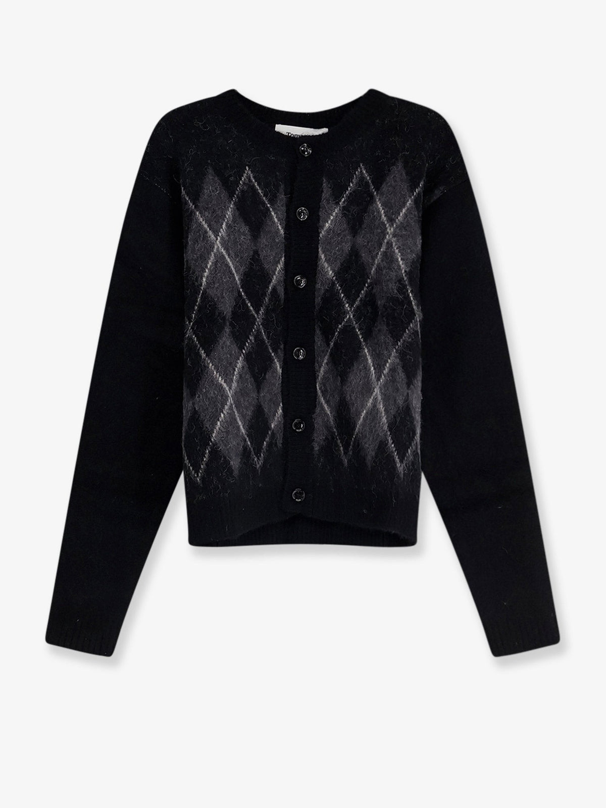 Tonywack Men's Brushed Argyle Alpaca Blend Cardigan Black