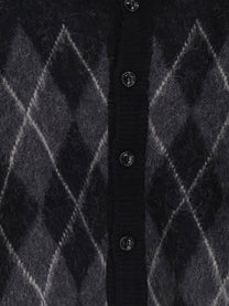 Tonywack Men's Brushed Argyle Alpaca Blend Cardigan Black