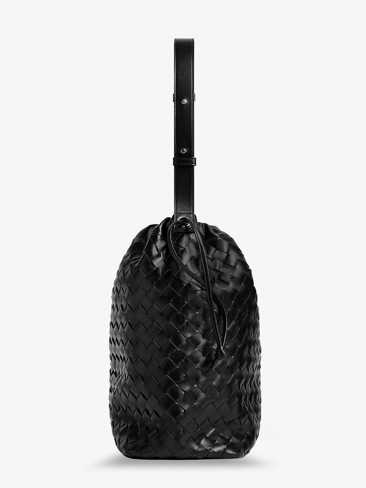 Bottega Veneta Men's Bucket Intrecciato Biblioteca Leather Shoulder Bag Black