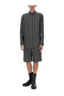 Black and white patterned long-sleeved shirt dress with repeating geometric design in burberry mens all over print bermuda shorts black