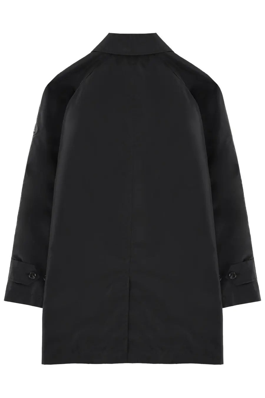 Burberry men’s cappotto ridgewood black trench coat with sleek minimalist design and subtle sheen front view