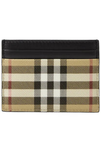 Burberry men’s card holder in beige check pattern with black leather trim for stylish everyday use