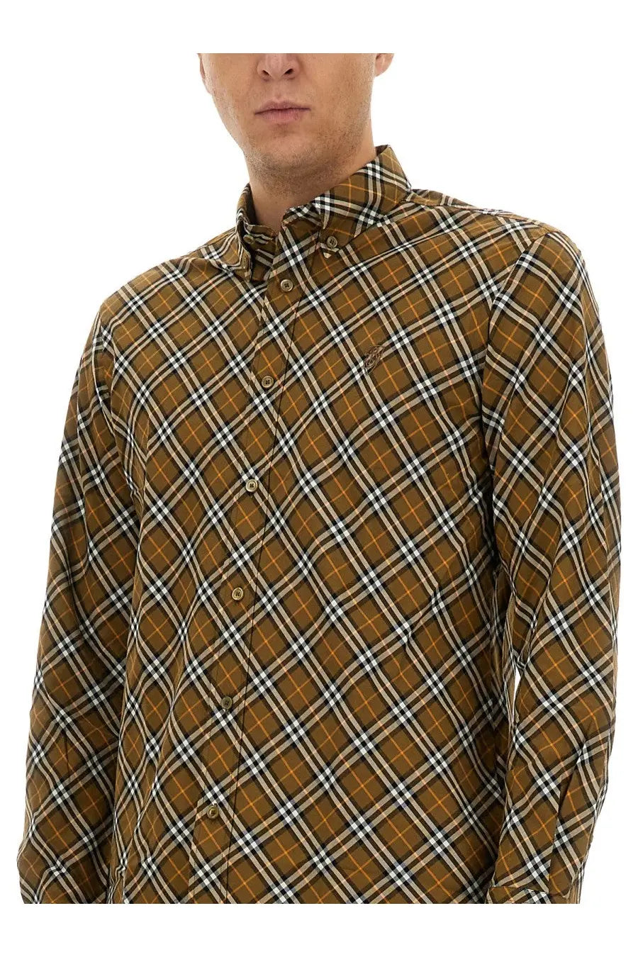 Burberry men’s check shirt multicolor brown and white plaid button-down shirt with classic collar