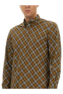Burberry men’s check shirt multicolor brown and white plaid button-down shirt with classic collar