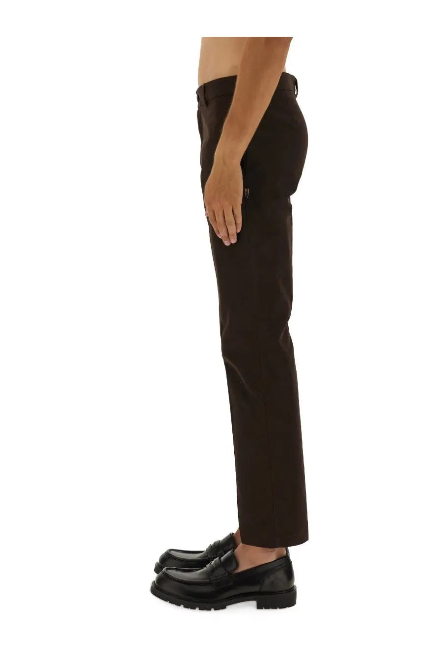 Black tailored trousers with sleek straight-leg cut and subtle stitching details from burberry men’s cotton chino pants brown