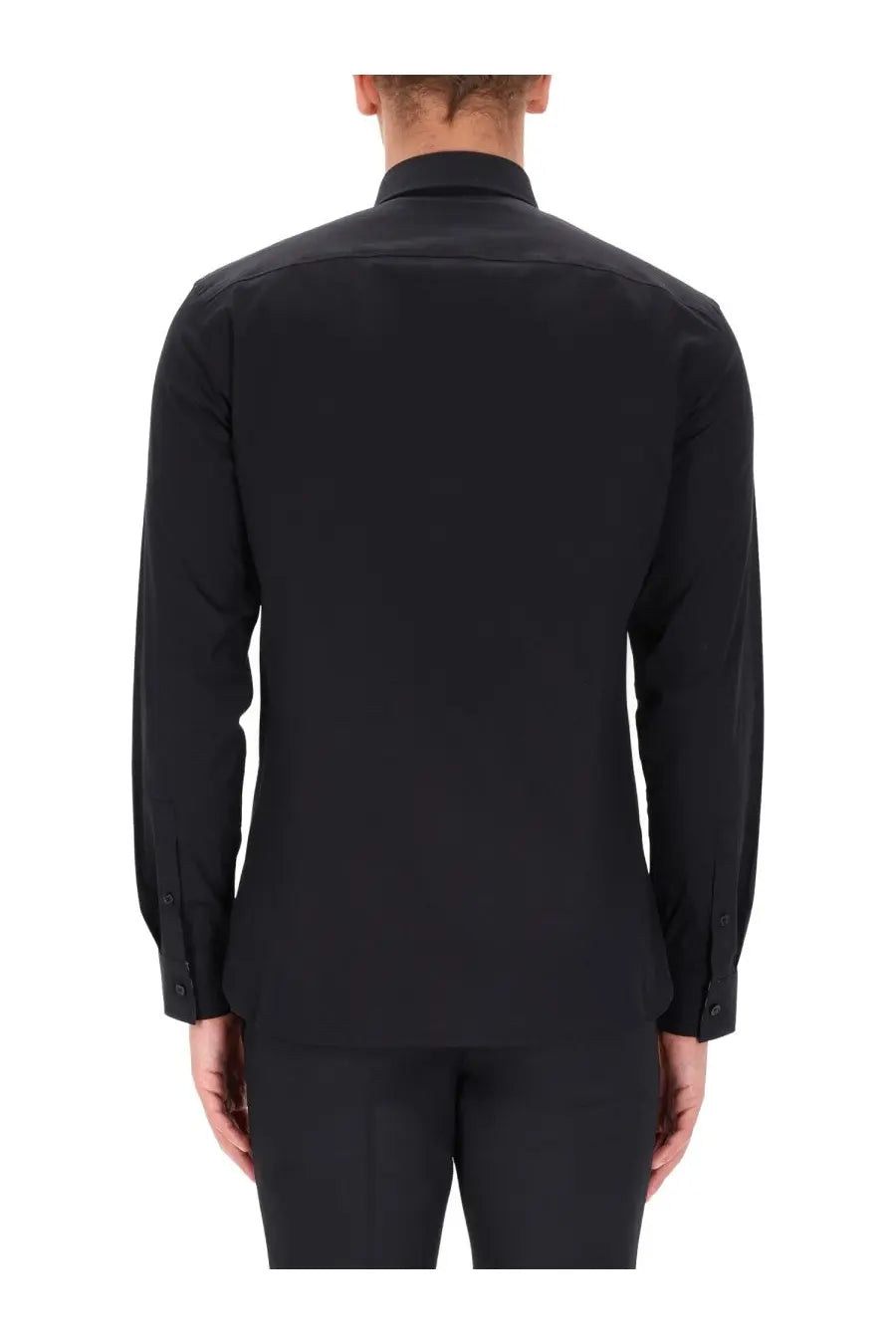 Burberry men’s black cotton tailored dress shirt with crisp smooth fabric and classic collar front view