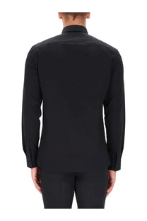 Burberry men’s black cotton tailored dress shirt with crisp smooth fabric and classic collar front view