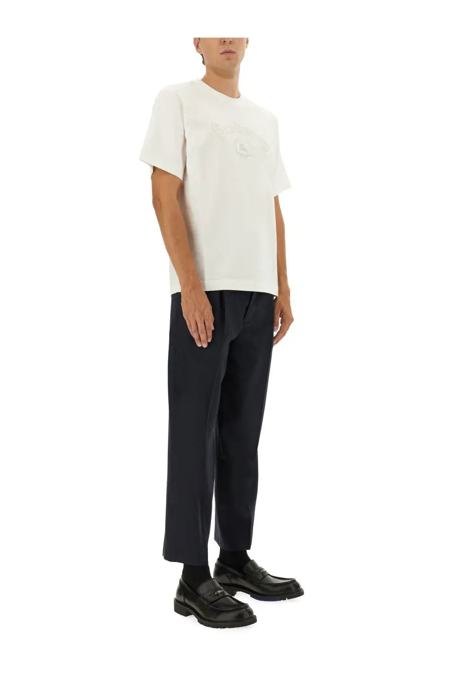 Burberry men’s gothic white short-sleeved t-shirt with subtle embroidered logo on the chest in cotton fabric