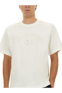 Burberry men’s white gothic shirt featuring embroidered logo and crest on soft cotton fabric
