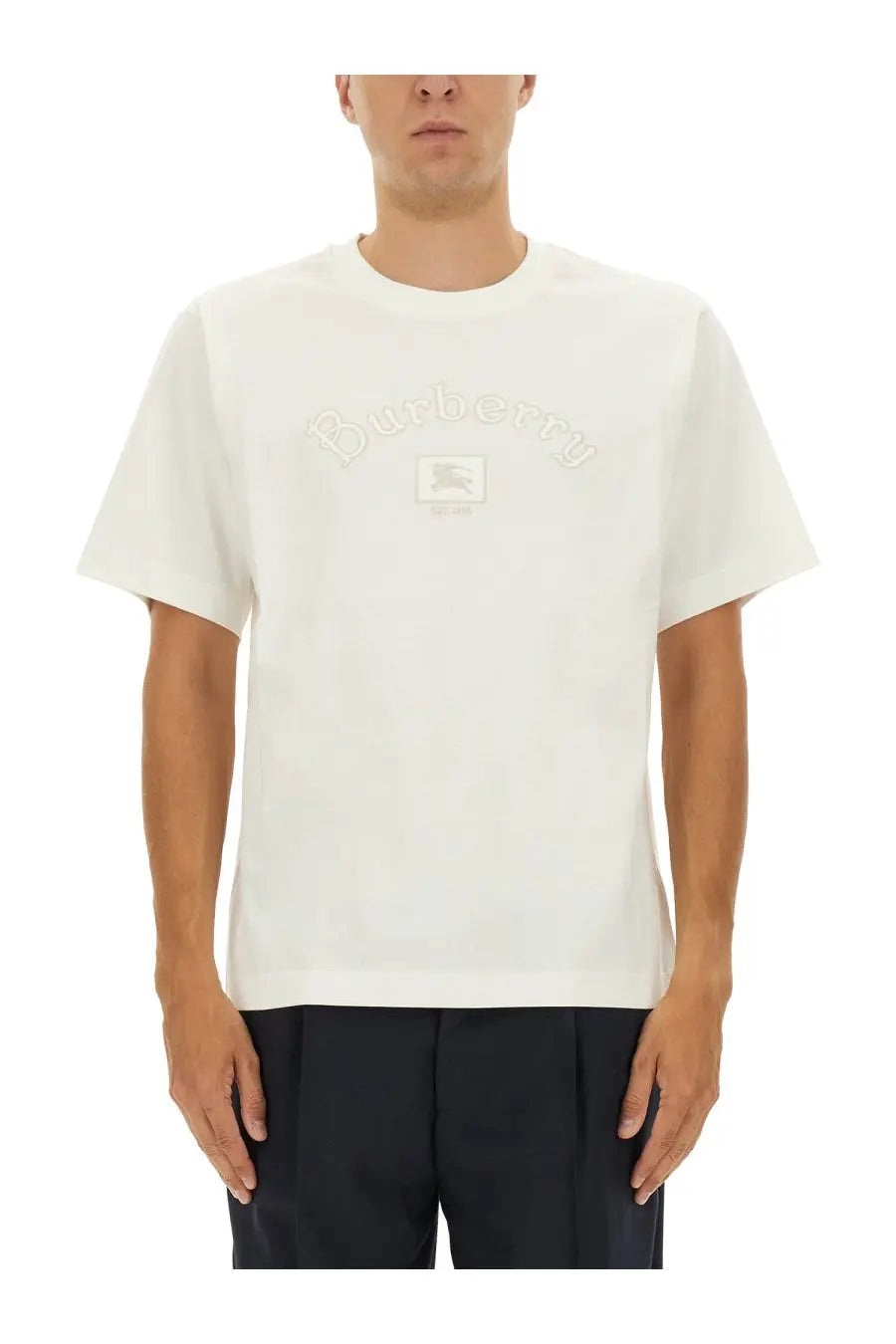 Burberry men’s gothic white t shirt with embroidered logo and crest on soft cotton fabric