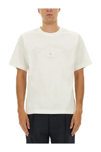 Burberry men’s gothic white t shirt with embroidered logo and crest on soft cotton fabric