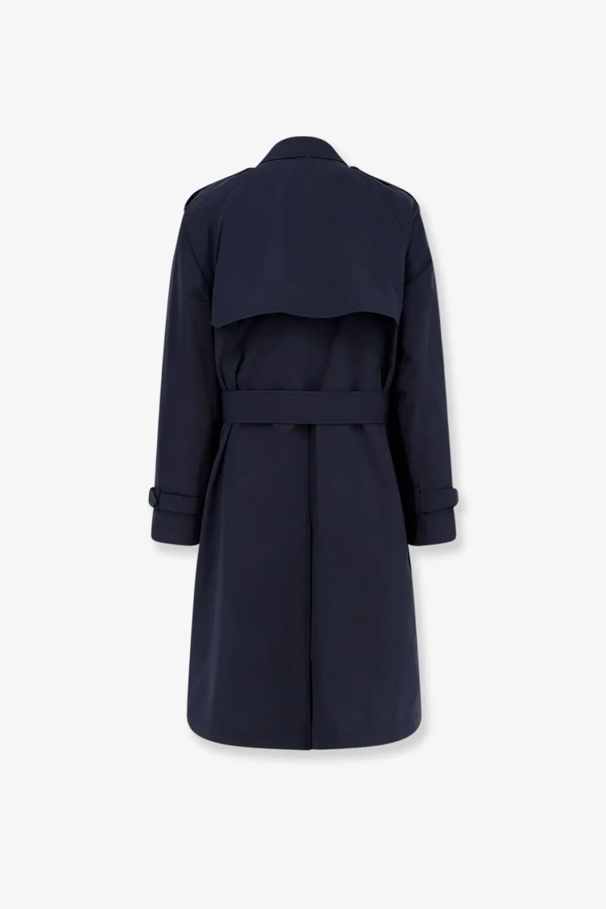 Burberry men’s Highbury navy blue cotton blend trench coat with belted waist and rolled-up cuffs