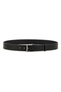 Burberry men’s black leather belt with a silver-toned buckle for formal and casual wear