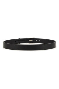 Burberry men’s black leather belt with a sleek silver-toned buckle for a stylish and classic look